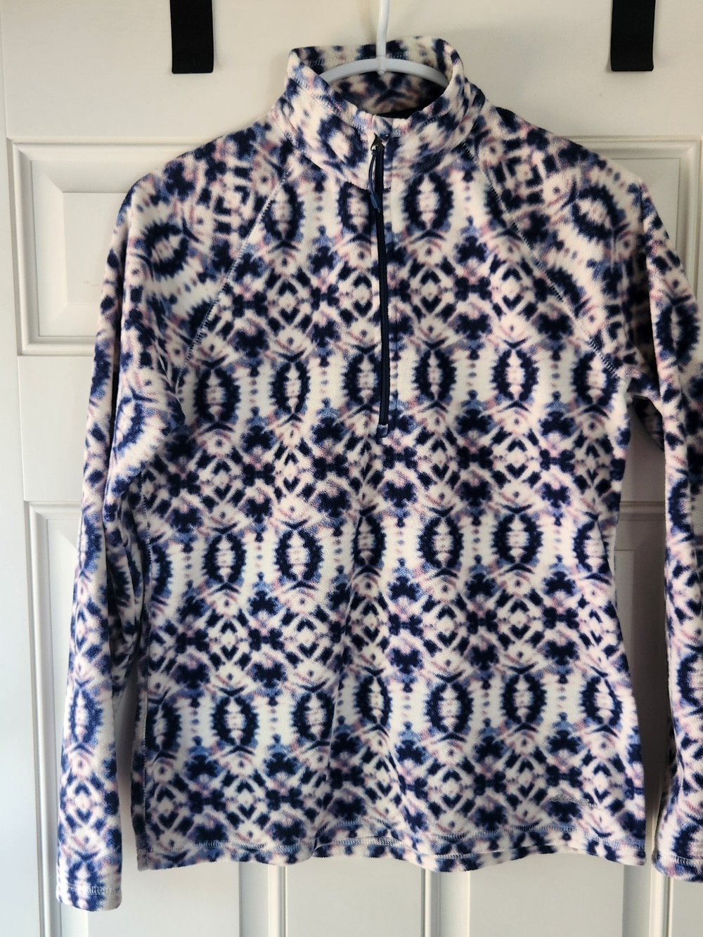Women's Eddie Bauer Half-Zip Fleece Pullover Jacket - Navy & White Pattern
